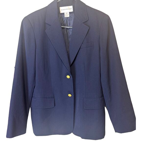 Vintage Evan Picone Blazer Wool blend Womens Size 12 Navy Blue Gold Buttons 90s - Picture 1 of 6